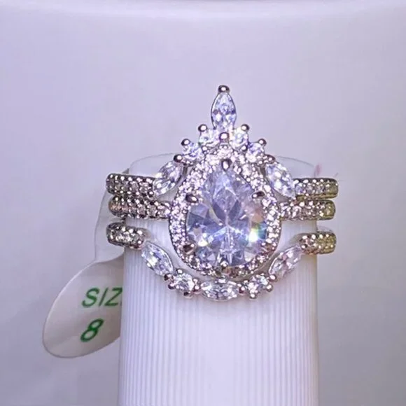 Diamond CZ Pear Shaped Halo Ring RBP7403 Size 8 - Picture 4 of 5